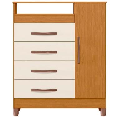 Imagem de Cômoda Turquesa 1 Porta 4 Gavetas Albatroz Cor Cinamomo Off White
