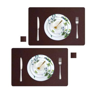 Imagem de Jogo Americano Sousplat Retangular 16 Pçs Limpa Facil Couro