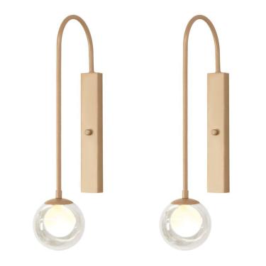 Imagem de Kit 2 Arandela Parede Globo Duplo Vidro Retangular Champagne