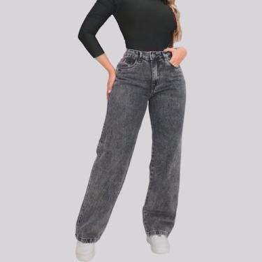 Imagem de Calça Jeans Feminina Wide Leg Pantalona Cinza Grafite - NoBrand, Grafi
