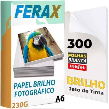 Imagem de 300 Folhas Papel Fotográfico Glossy 230g 10x15 Padrão - FERAX, Branco