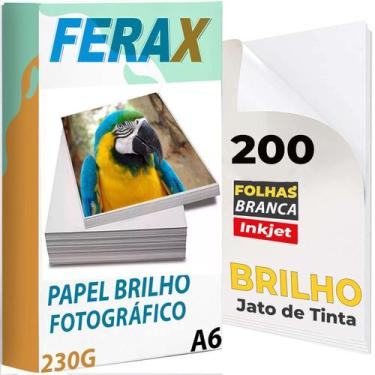 Imagem de 200 Folhas Papel Fotográfico Glossy 230g 10x15 Padrão - FERAX, Branco