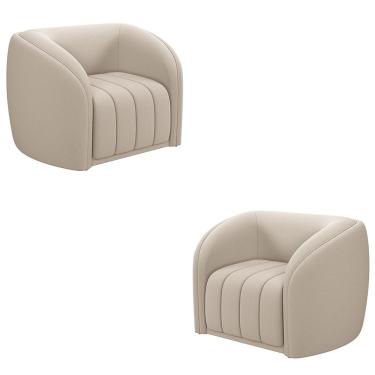 Imagem de Kit 2 Poltronas Decorativas Sala de Estar Adam Veludo Bege G45 - Gran Belo