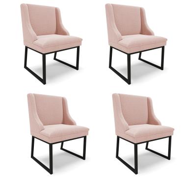 Imagem de Cadeira Sala de Jantar Industrial Preto kit 4 Liz Bouclê Rosê D03 - D'Rossi