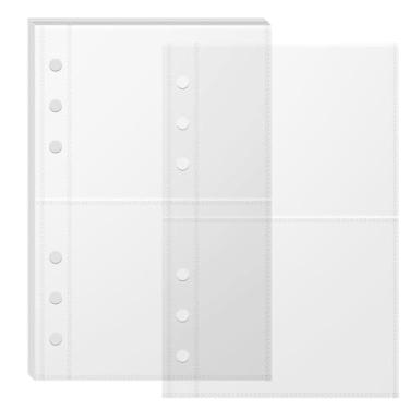 Imagem de 10 folhas de adesivos transparentes para livros, inserções de álbum organizador de adesivos para fichário A6 de 6 anéis, para organizar adesivos, fotos, ingressos, cartões, dinheiro, 2 bolsos