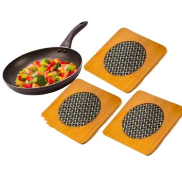 Imagem de Descanso de Panela em Bambu com Centro Inox, Design Quadrado e Redondo, Kit com 3 Peças (Quadrado)