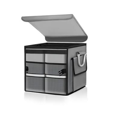 Imagem de MTRPS Organizador de porta-malas com tampa, organizador de carga dobrável de 28L com alças de alumínio e tira refletiva, caixa de armazenamento Oxford multiuso à prova d'água para carros, caminhões