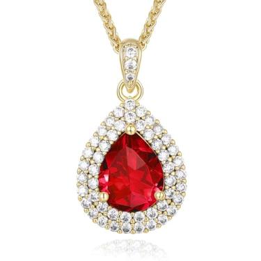 Imagem de Poekio Colar de ouro 18K para mulheres - corrente com pingente de pedra do mês de nascimento em gota - com caixa de presente iluminada, joias para mulheres, presentes de aniversário para sua esposa