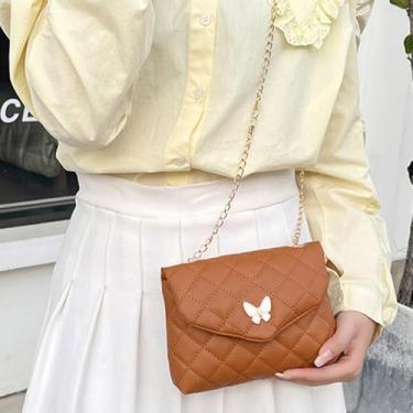 Imagem de Bolsa tiracolo acolchoada feminina moderna bolsa de ombro borboleta bolsa transversal carteira de telefone com corrente designer bolsas, Marrom, marrom