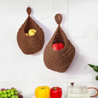 Imagem de Cesta de frutas pendurada na parede, organizador de cozinha, suporte de alimentos, cesta de macramê para esposa e mãe, 1 peça (caramelo)