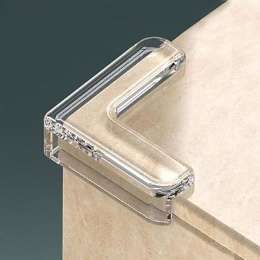 Imagem de Pacote com 8 protetores de canto em forma de L, protetor de canto transparente para móveis e pára-choques de segurança para bordas de mesa e cantos afiados