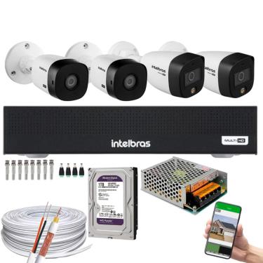 Imagem de Kit Cftv 4 Cameras 2 cam Full HD 2 Cam Full Color Dvr Intelbras 3008-C C/HD 1TB purple