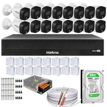 Imagem de Kit 16 Cameras 1220 Full Color Intelbras Dvr Mhdx 16 Ch Color Noite 500GB