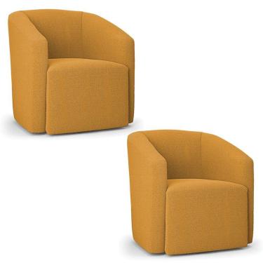 Imagem de Poltrona Decorativa Orgânica Kit 2 Stella Max Bouclê Mostarda D03 - D'rossi