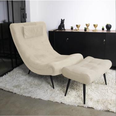 Imagem de Kit 01 Poltrona e 01 Puff Sher Suede Bege D03 - D'Rossi Pés Palito de Ferro D03 - D'Rossi