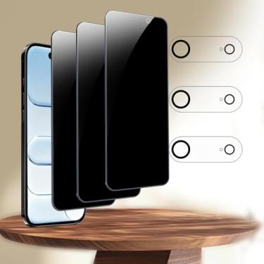 Imagem de Pacote com 3 protetores de tela de privacidade para iPhone Air [6,5 polegadas] + pacote com 3 protetores de lente de câmera, proteção contra impacto, vidro temperado privado antiespionagem [dureza 9H