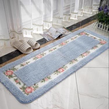 Imagem de Lindo tapete floral rosa azul estilo rural corredor romântico tapete de área felpudo tapete de banho macio tapete de banheiro tapete de chuveiro quarto sala de estar 17,71 x 49,21 polegadas