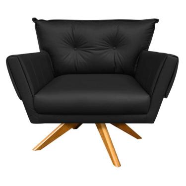 Imagem de Poltrona Giratória Anitta Corino Preto Base de Madeira