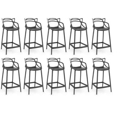 Imagem de Kit 10 Banquetas Média Allegra 66cm Design Cozinha/bancada - Preto