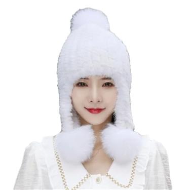 Imagem de Chapéu feminino de palha de pelo grosso, quente, casual, elástico, ao ar livre, à prova de vento, proteção de orelha, branco, tamanho único