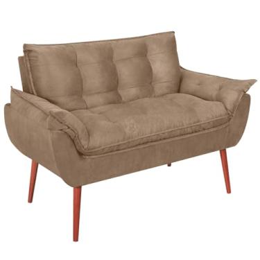Imagem de Namoradeira Opala 2 Lugares Retrô Suede Luxo - Sofá Compacto Pés Palito Madeira Maciça - Ideal Sala Estar/Recepção/Consultório (VIT DECOR) (Capuccino)