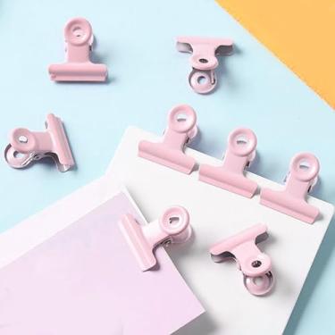 Imagem de 8 peças de clipes pequenos de buldogue, clipes de dobradiça de metal de 2,5 x 2,2 cm, clipes de papel de touro, grampos de arquivo para sacos de comida em casa, fotos, materiais de escritório (rosa)