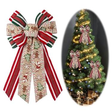 Imagem de ALIBBON Grande laço de Natal para grinaldas, guirlanda de Natal de pão de gengibre, laço de fita xadrez de búfalo para porta da frente, decorações de Natal, laços de enfeite de árvore de Natal para