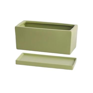 Imagem de ZzleoyuUUs-12 Vasos de plantas, retangulares verdes, vaso de flores, planta de cerâmica com bandeja de pires e orifícios de drenagem para varanda, sala de estar, quarto, peitoril da janela (grande)