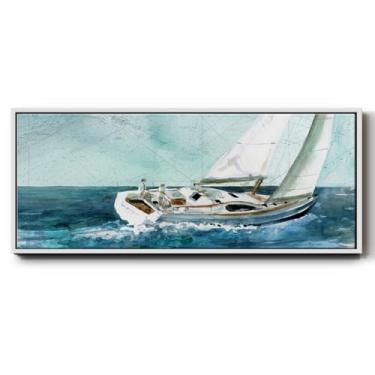 Imagem de Renditions Gallery Tela emoldurada decoração de casa tema náutico boia flutuante de veleiro costeiro impressões e pinturas para quarto cozinha - 20 x 50 cm moldura branca LT609