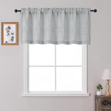 Imagem de OWENIE 1 peça de sanefa cinza para janelas, 55,8 cm de comprimento, cortina pequena texturizada com filtro de luz para banheiro, porão, sala de estar, quarto, cortinas de meia janela sobre a pia, 152