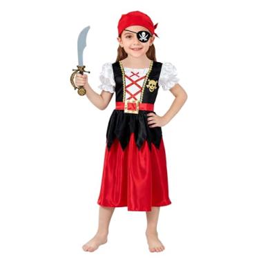 Imagem de Fairy Sassy Little Girls Pirate Sea Buccaneer Dress Outfit with Hat Eye Patch Accessories (3-4 Years)