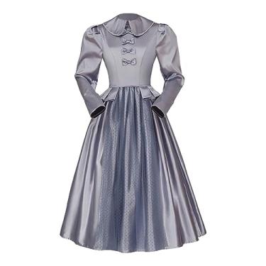Imagem de RocailleCos Goody Addams Cosplay Fantasia Vestido Addams Outfit Adulto Feminino Manga Longa Top Saias Terno de Dia das Bruxas (XP, cinza)