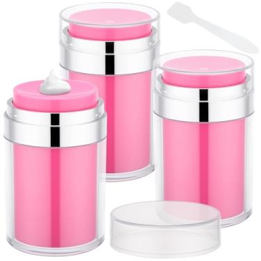 Imagem de Segbeauty Frasco Airless de 100 ml para artigos de higiene pessoal, 3 frascos de loção recarregáveis para viagem, frascos de creme de plástico vermelho de 100 ml com tampas, dispensador de garrafas