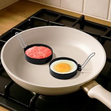 Imagem de Frigideira de anel de ovo antiqueimadura de 2 peças, funil de aço inoxidável doméstico molde de frigideira circular adequado para frigideiras antiaderentes, assadeiras, panquecas, mini utensílios de