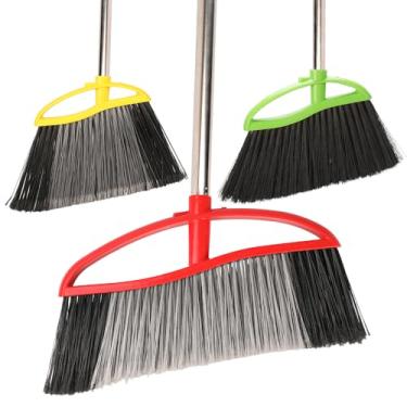 Imagem de Conjunto de 3 vassouras internas e externas com cerdas macias e rígidas, vassoura de ângulo de varredura resistente para cantos, cabo longo para garagem, armazém, concreto e pisos de azulejo