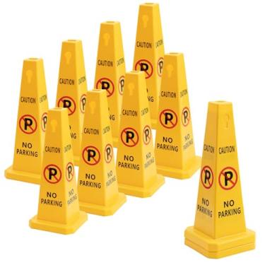 Imagem de Cinnvoice Pacote com 10 cones sem estacionamento, visibilidade de quatro lados, cone de segurança no trânsito, sem sinal de estacionamento, amarelo para gramado, garagem, quintal, pista de incêndio