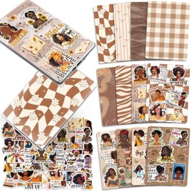 Imagem de TAKEALOOKO Inserir papel cartolina para Kindle - 12 peças de inserções de capa traseira marrom para meninas pretas e 50 peças de adesivos inspiradores para e-readers Kindle, presentes de livros para