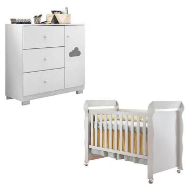 Imagem de Berço Americano Mirelle E Cômoda Infantil Ane Branco Brilho - Phoenix Baby