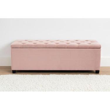 Imagem de Puf Baú Estofado Casal Tamanho de 140x40x45cm Rosa - Tecido Em Veludo 