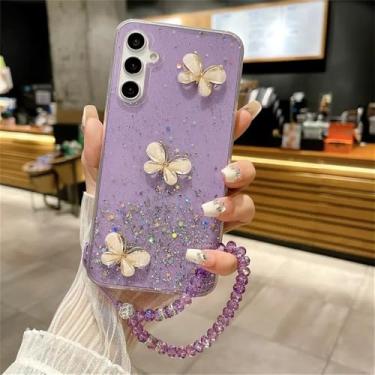 Imagem de Capa de silicone macia com pulseira de cristal borboleta e glitter para Samsung S24 S23 Ultra S21 S22 Plus S20 FE S10 Note 20 10 Plus, 04, para Samsung S23 Plus