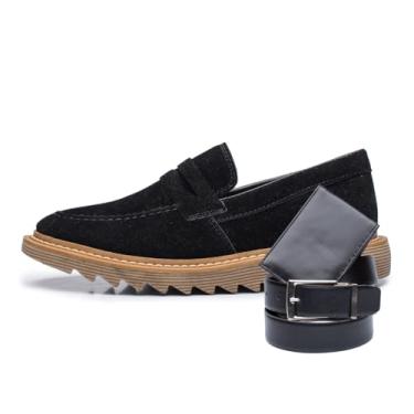 Imagem de ThézB Sapato Social Oxford Masculino em Couro Sintético, Sola Tratorada, Estilo Brogue com Carteira e Cinto, Marrom (Preto Ambar, BR, Adulto, Numérico, 42)