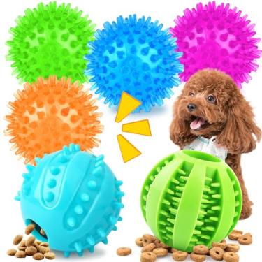 Imagem de PatsFran Brinquedos para filhotes de cachorro para dentição, pacote com 6 brinquedos interativos para cães, bolas estridentes de 6,3 cm e bolas de petisco, brinquedos para mastigar cães para