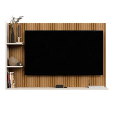 Imagem de Painel Sala Quarto Para Tv de Até 50 Polegadas Ripado Com Prateleiras Moderno