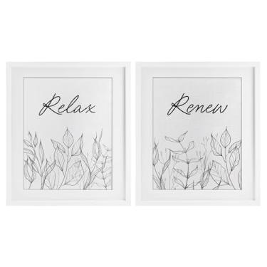 Imagem de Stupell Industries Conjunto de impressão emoldurada de bétula de 2 peças Relax and Renew Leaf Outlines, design por Lettered and Lined, 40,6 x 33,5 cm