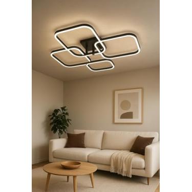 Imagem de Luminária de Teto Lustre LED Fee Utilidades Paris 4 Quadrados 54w Preto Com Controle e Dimmer Bivolt