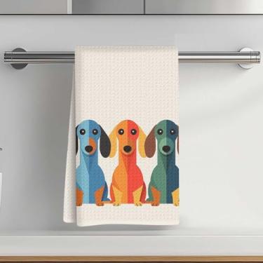 Imagem de Toalhas de cozinha coloridas com estampa de dachshund 35 x 61 cm, toalha de prato decorativa de microfibra absorvente, toalhas de mão de waffle para cozinha, casa, banheiro, presentes para amantes de