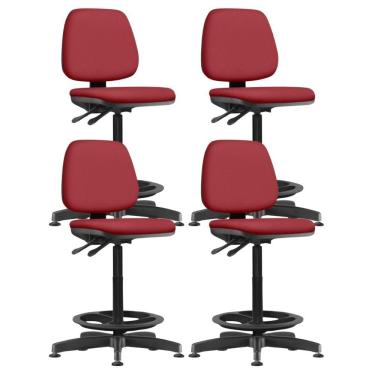 Imagem de Kit 04 Cadeiras Caixa Alta Giratória Estofada Work F02 Crepe Vermelho - Lyam Decor