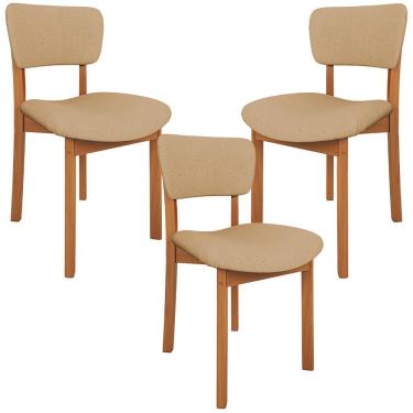 Imagem de Kit 03 Cadeiras Para Sala de Jantar Cozinha Living Estofada Dara L02 Linho Bege Escuro - Lyam Decor
