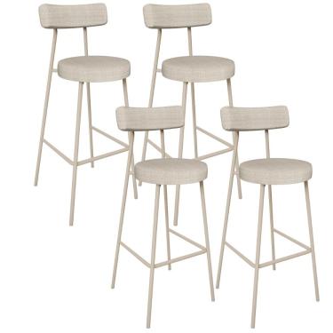 Imagem de Kit 04 Banquetas Alta Bar Cozinha Sala de Jantar Aço Milão Arena L02 Linho Palha - Lyam Decor