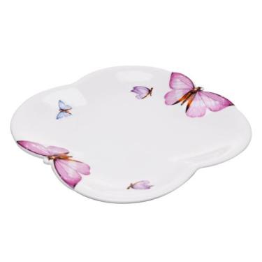 Imagem de Conjunto 6 Pratos para Sobremesa de Porcelana Borboletas Branco 19cm -
